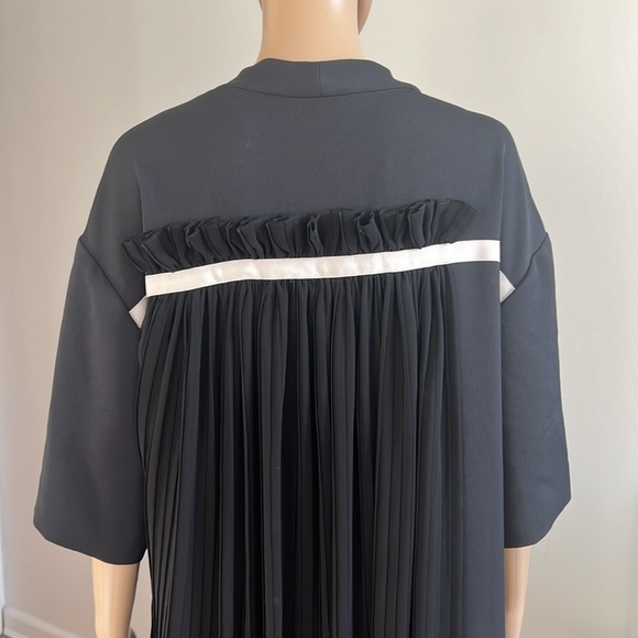 ADEAM Black V-Neck Short Sleeve Pleated Asymmetric Hem Long Tent Dress M - Picture 8 of 16
